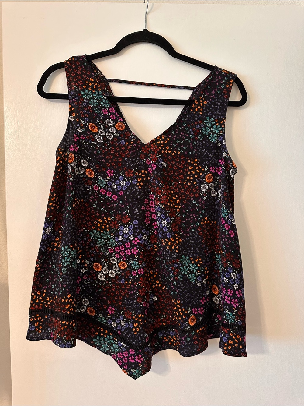 a.n.a Black Floral V-Neck Tank Top